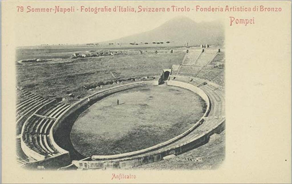 II.6 Pompeii. Early 20th century postcard by G. Sommer, no.79. Looking north-west across arena from upper level of the Amphitheatre. Photo courtesy of Rick Bauer.