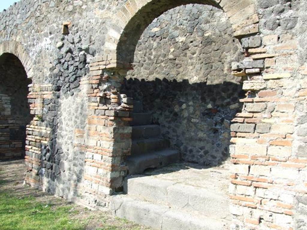 II.6 Pompeii. March 2009. Steps from upper level of the Amphitheatre.
