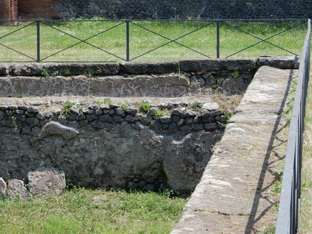 II.7 Pompeii. June 2019. Detail of south-east corner of pool. Photo courtesy of Buzz Ferebee.