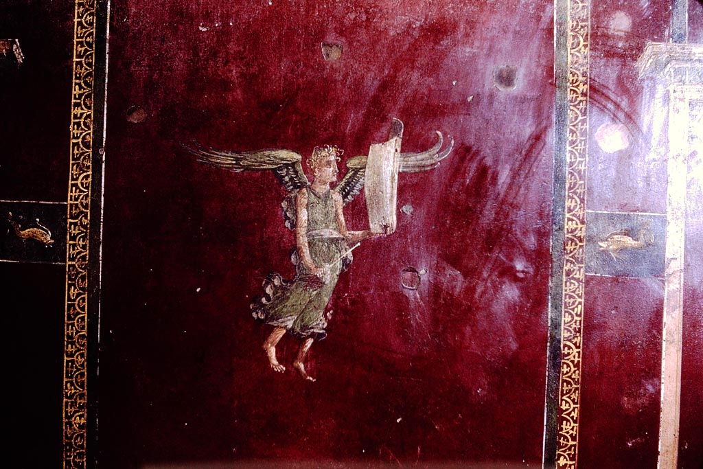 III.3.6 Pompeii. 1966. Wall painting on east wall. Photo by Stanley A. Jashemski.
Source: The Wilhelmina and Stanley A. Jashemski archive in the University of Maryland Library, Special Collections (See collection page) and made available under the Creative Commons Attribution-Non-Commercial License v.4. See Licence and use details.
J66f0656