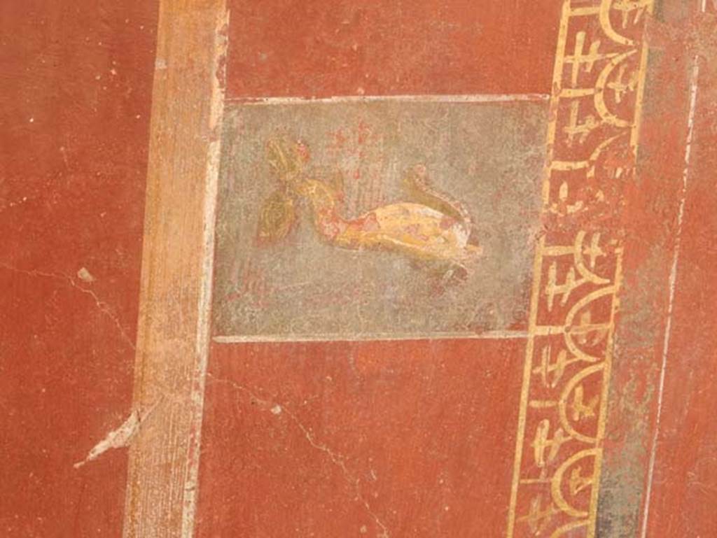 III.3.6 Pompeii. May 2018. Detail of painted decoration on east wall. Photo courtesy of Buzz Ferebee.