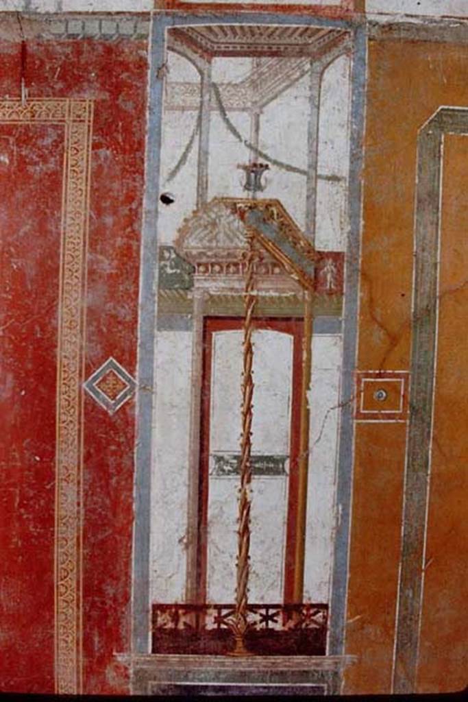 III.4.b Pompeii. 1968. Room 4, detail from west wall of exedra.
Photo by Stanley A. Jashemski.
Source: The Wilhelmina and Stanley A. Jashemski archive in the University of Maryland Library, Special Collections (See collection page) and made available under the Creative Commons Attribution-Non Commercial License v.4. See Licence and use details.
J68f0349