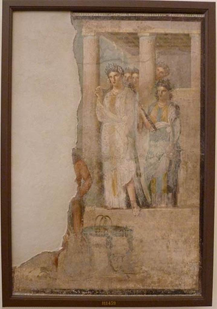 V.1.26 Pompeii. May 2010.
Painting of Iphigenia in Tauris, from the north wall of tablinum.
Now in Naples Archaeological Museum. Inventory number 111439.
