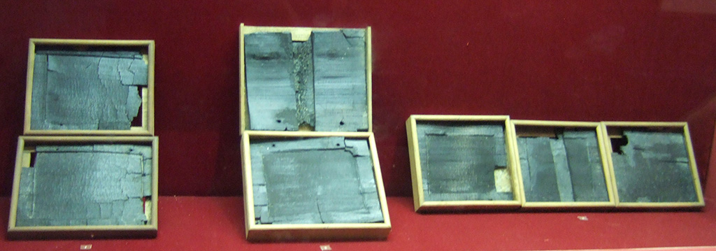 Some of the wax tablets found at V.1.26. Now in Naples Archaeological Museum.