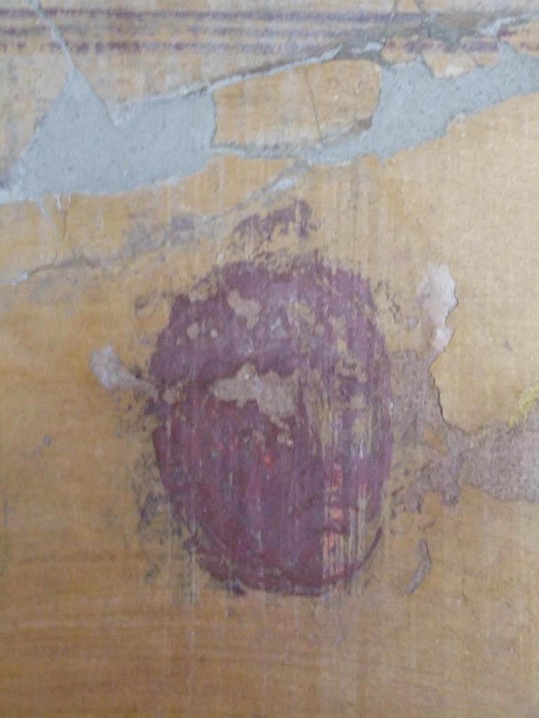 V.1.26 Pompeii. March 2009. Room “o”, painted mask from west side of centre of north wall of triclinium.