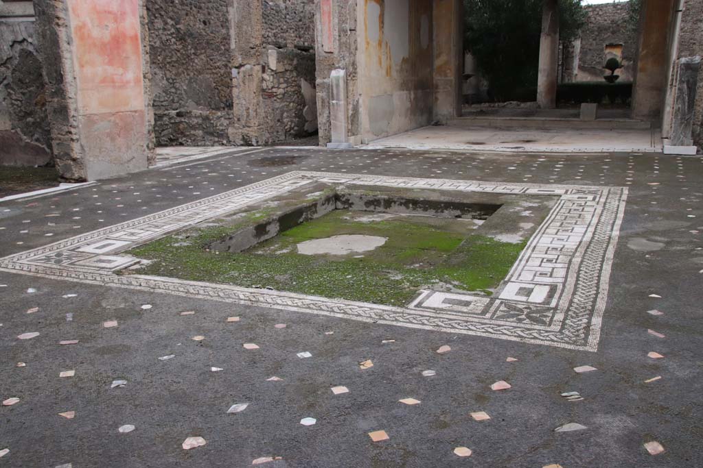 V.1.26 Pompeii. October 2020. Room “b”, looking north-east across impluvium in atrium. Photo courtesy of Klaus Heese.