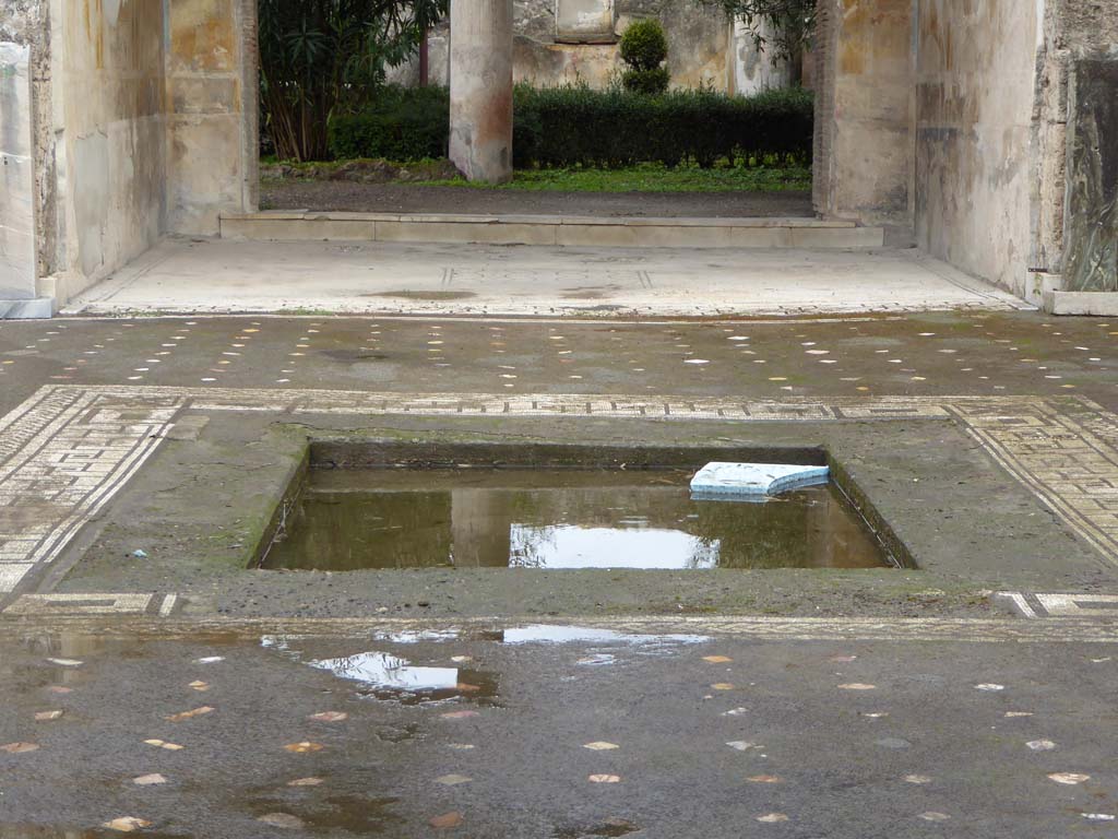 V.1.26 Pompeii. January 2017. Room “b”, looking east across flooring in atrium, towards impluvium.
Foto Annette Haug, ERC Grant 681269 DÉCOR.

