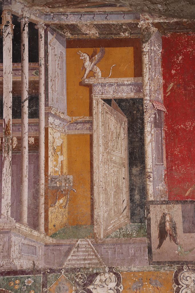 V.4.a Pompeii. October 2024.
Room ‘h’, upper south wall towards east side, above central panel. Photo courtesy of Klaus Heese.