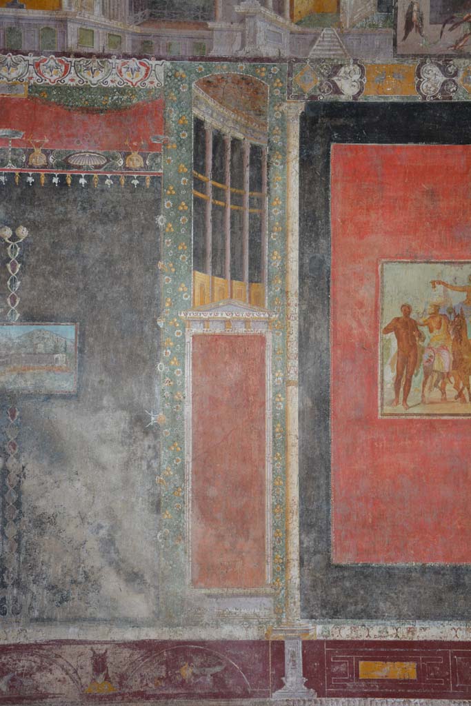 V.4.a Pompeii. March 2018.
Room ‘h’, separating panel between black side panel and central panel on east end of south wall.
Foto Annette Haug, ERC Grant 681269 DÉCOR.