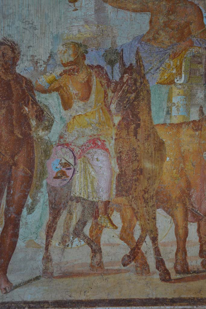 V.4.a Pompeii. March 2018. Room ‘h’, detail of Silenus, from central painting on south wall of tablinum.
Foto Annette Haug, ERC Grant 681269 DÉCOR.