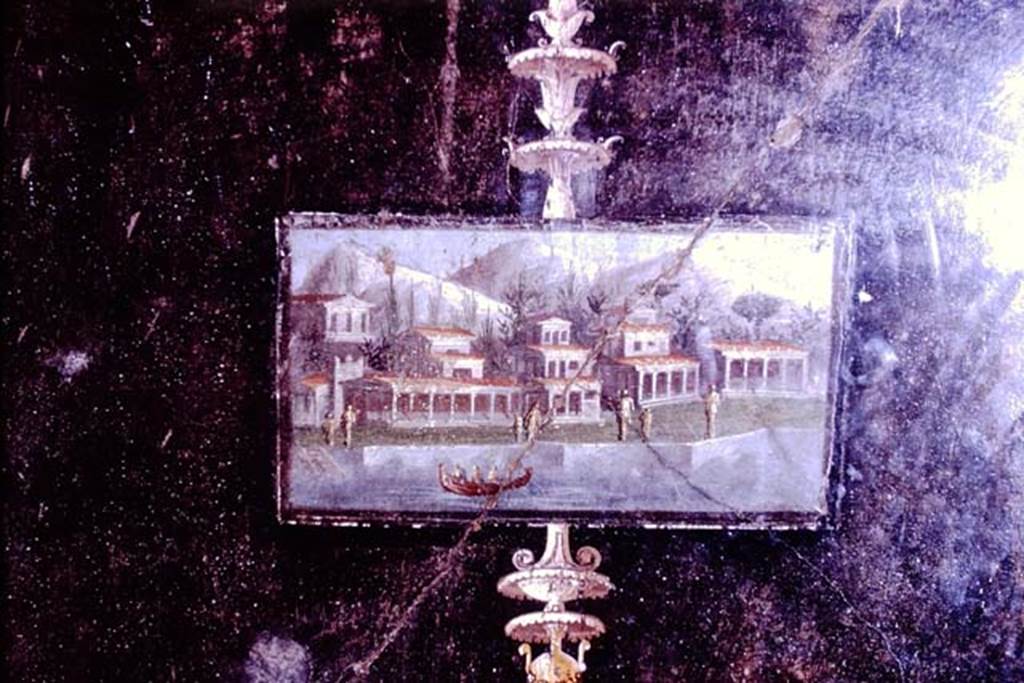 V.4.a Pompeii. 1966. South wall of tablinum. Wall painting of architectural landscape with waterfront and boat.
Photo by Stanley A. Jashemski
Source: The Wilhelmina and Stanley A. Jashemski archive in the University of Maryland Library, Special Collections (See collection page) and made available under the Creative Commons Attribution-Non Commercial License v.4. See Licence and use details.
J66f0706