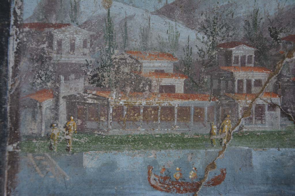 V.4.a Pompeii. March 2018. Room ‘h’, detail from small painting in centre of black panel at west end of south wall of tablinum.
Foto Annette Haug, ERC Grant 681269 DÉCOR.