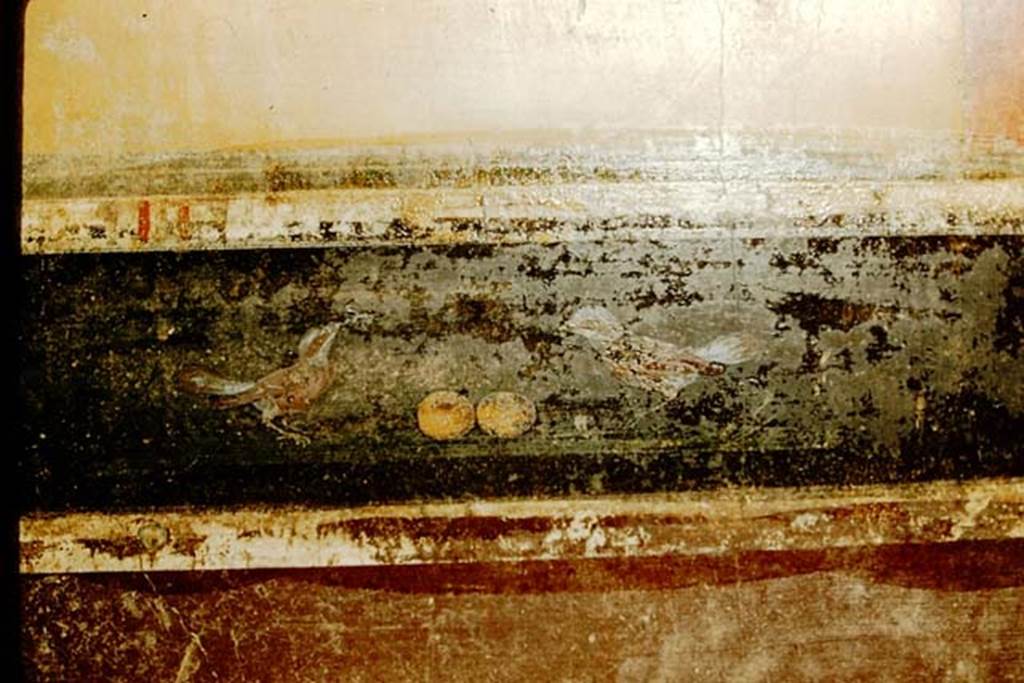 V.4.a Pompeii. 1957. Second panel from south end of east wall of cubiculum on south side of atrium.
Photo by Stanley A. Jashemski.
Source: The Wilhelmina and Stanley A. Jashemski archive in the University of Maryland Library, Special Collections (See collection page) and made available under the Creative Commons Attribution-Non Commercial License v.4. See Licence and use details.
J57f0291