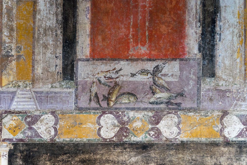 V.4.a Pompeii. January 2023. Room ‘h’, detail from upper north wall above central painting. Photo courtesy of Johannes Eber.
