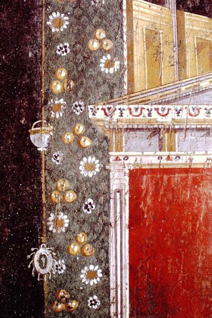 V.4.a Pompeii. 1968. Detail from panel to right of centre panel on south wall of tablinum.
Photo by Stanley A. Jashemski.
Source: The Wilhelmina and Stanley A. Jashemski archive in the University of Maryland Library, Special Collections (See collection page) and made available under the Creative Commons Attribution-Non Commercial License v.4. See Licence and use details.
J68f0666