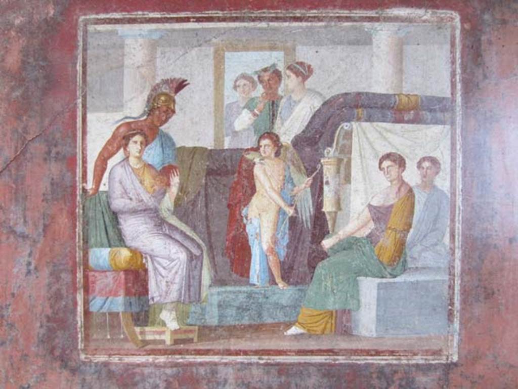 V.4.a Pompeii. March 2012. Centre panel of north wall of tablinum, wall painting of the wedding of Mars and Venus. Photo courtesy of Marina Fuxa.