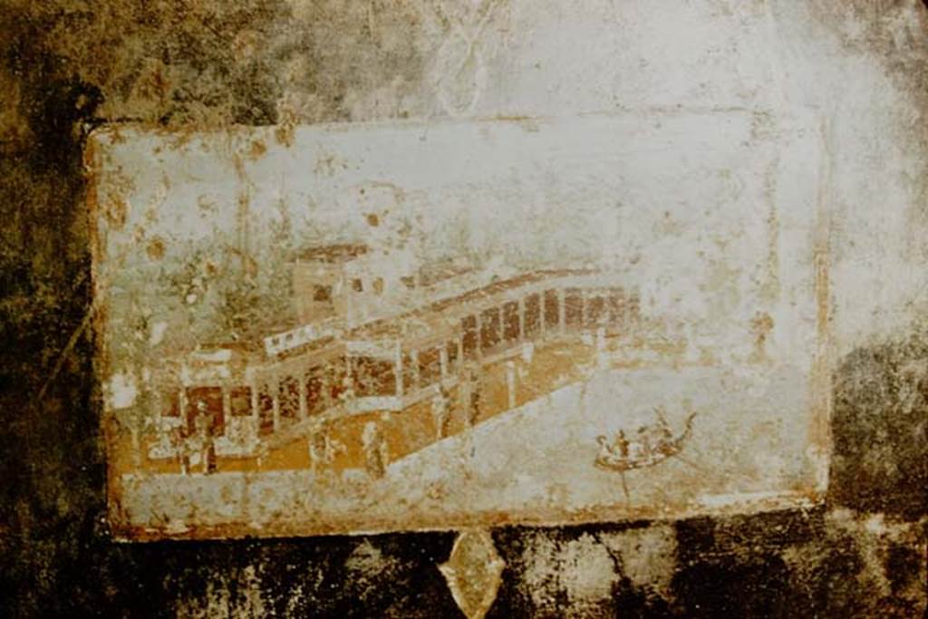 V.4.a Pompeii. 1957. North wall of tablinum. Wall painting of villa and waterfront scene.
Photo by Stanley A. Jashemski
Source: The Wilhelmina and Stanley A. Jashemski archive in the University of Maryland Library, Special Collections (See collection page) and made available under the Creative Commons Attribution-Non Commercial License v.4. See Licence and use details.
J57f0288