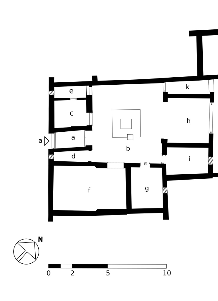 V.4.a Pompeii. Plan showing rooms in the house part.
Plan courtesy of Annette Haug.
The plan link at the top of this page will show the full plan of the house and garden.
