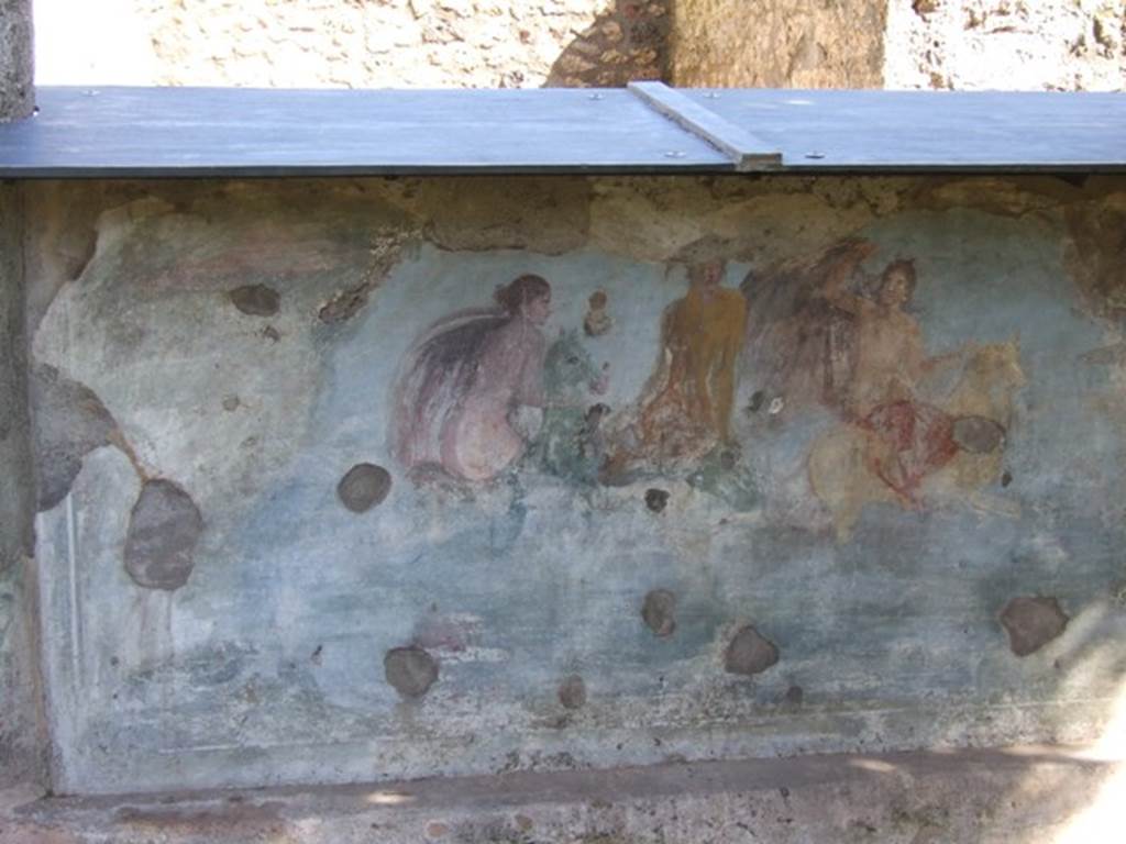 V.5.3 Pompeii.  March 2009.  Room 7.  Peristyle.  North east corner – Painting 2.  Remains of Mythological Painting of Europa on the Bull.
