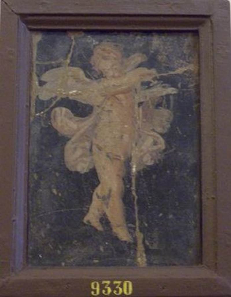 VI.1.7 Pompeii. Found on 7th December 1770. Wall painting of a Cupid holding a tray. Now in Naples Archaeological Museum. Inventory number 9330. See Prisciandaro, R., 2006. Studio sulle provenienze degli oggetti rinvenuti negli scavi borbonici del regno di Napoli: Una lettura integrata, coordinata e commentata della documentazione Volume 1. Naples : Nicola Longobardi. (p.68).