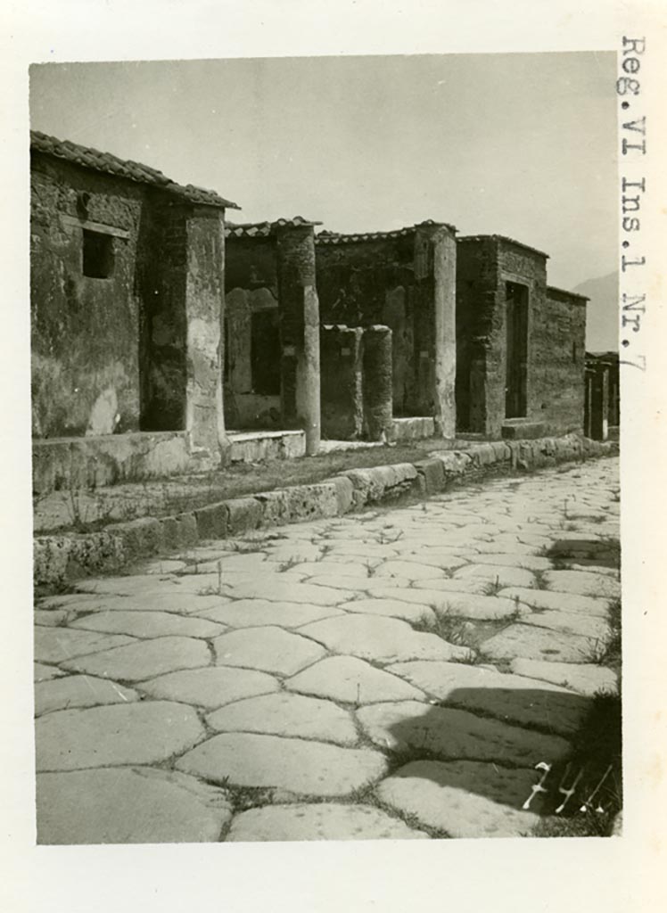 VI.1.7 Pompeii. Pre-1937-39. Looking south-east towards entrances.
Photo courtesy of American Academy in Rome, Photographic Archive. Warsher collection no. 741.