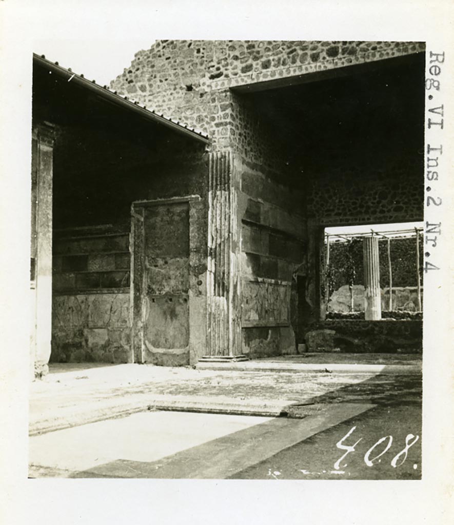 VI.2.4 Pompeii. Pre-1937-39. Looking across atrium towards north ala, on left, and tablinum, on right.
Photo courtesy of American Academy in Rome, Photographic Archive. Warsher collection no. 408.