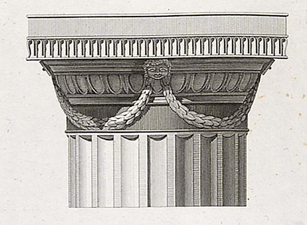 VI.2.4 Pompeii. c.1824. Drawing of a capital by Mazois, similar to above:
See Mazois, F., 1824. Les Ruines de Pompei : Second Partie. Paris : Firmin Didot, pl. 37, fig. 2.
See Laidlaw, A., and Stella M. S., 2014. The House of Sallust in Pompeii (VI.2.4): JRA 98. Portsmouth Rhode Island. P. 83, fig. 2.39.
