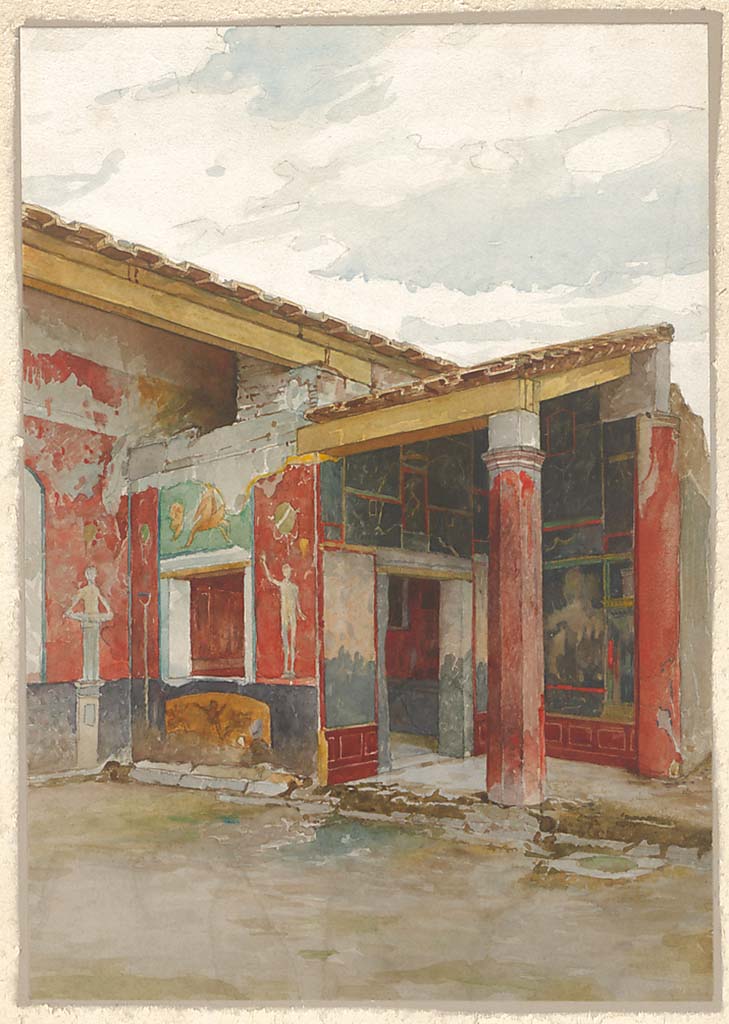 VI.2.4 Pompeii. 1909-1911.
Painting by Gregor Rosenbauer, looking south-west across garden apartment towards cubiculum.
Photo courtesy Foto Marburg © Architekturmuseum der TU München, Inventar-Nr. rosen-30-19, 1149367. CC-BY-NC-ND.