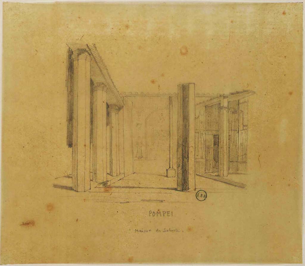 VI.2.4 Pompeii. Sketch of peristyle garden, looking south along east side.
See Lesueur, Jean-Baptiste Ciceron. Voyage en Italie de Jean-Baptiste Ciceron Lesueur (1794-1883), pl. 18.
See Book on INHA reference INHA NUM PC 15469 (04) « Licence Ouverte / Open Licence » Etalab