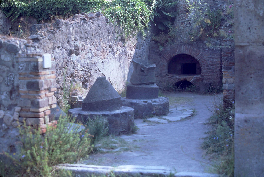 VI.2.6 Pompeii, 18th August 1976. Looking east across bakery from entrance doorway.
Photo courtesy of Rick Bauer, from Dr George Fay’s slides collection.