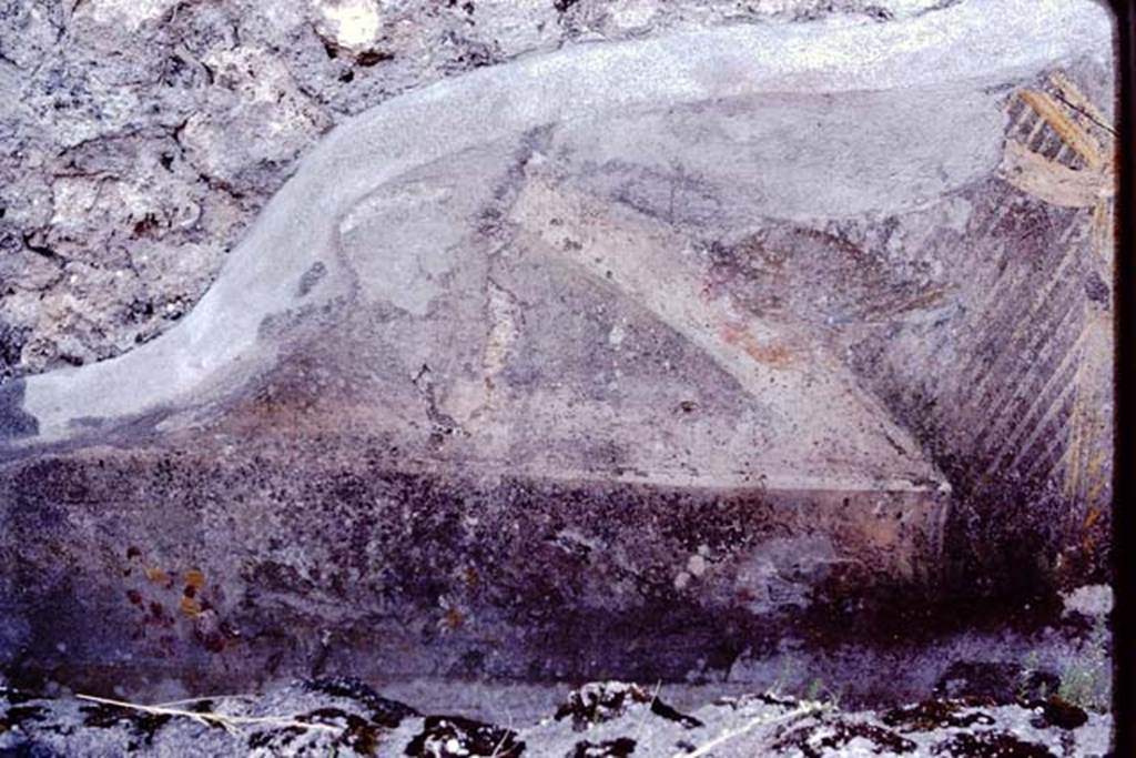 VI.7.23 Pompeii, 1983. Detail from above photo, with the remains of flower garland and painted trellis.
Source: The Wilhelmina and Stanley A. Jashemski archive in the University of Maryland Library, Special Collections (See collection page) and made available under the Creative Commons Attribution-Non Commercial License v.4. See Licence and use details. J80f0548