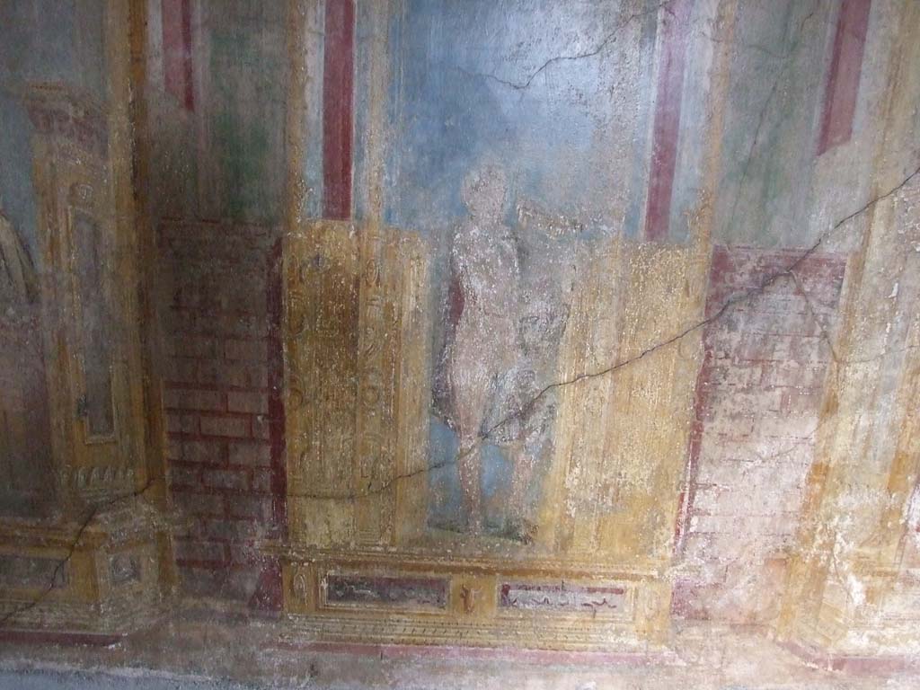 VI.7.23 Pompeii. December 2006. Cubiculum. North wall. Apollo with cithara.
See Caso L., in Rivista di Studi Pompeiani III, 1989, p. 112.