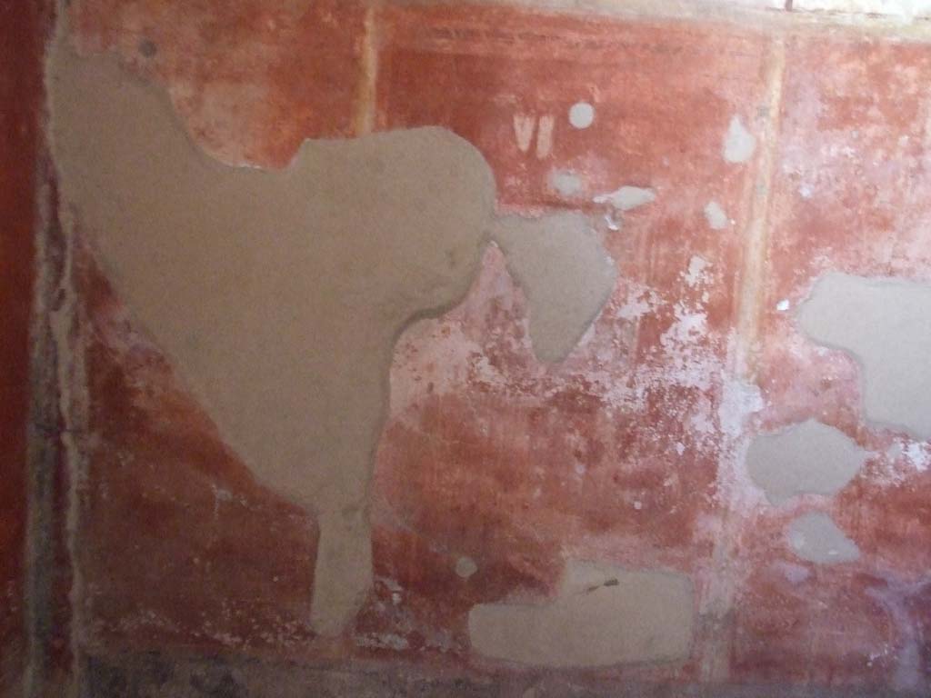 VI.8.3/5 Pompeii. December 2006. Room 15, north wall.
According to Bragantini, in the centre of the north wall would have been a painting of Venus fishing, now faded and destroyed.
See Bragantini, de Vos, Badoni, 1983. Pitture e Pavimenti di Pompei, Parte 2. Rome: ICCD. (p.173)