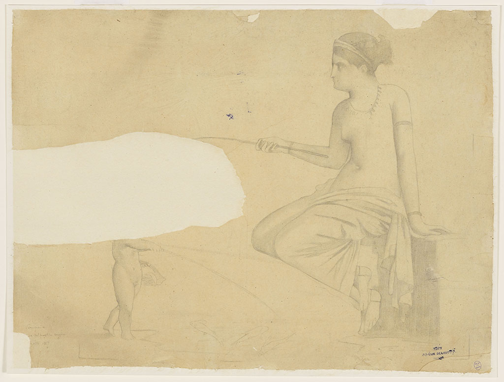VI.8.3 Pompeii. 1857. Room 15, drawing of painting of Venus and cupid fishing, from north wall.
Vénus et l'amour, 1857, Jules Elie Delaunay, Dessinateur.
Courtesy Paris Musées / Musée des Beaux-Arts de la Ville de Paris, Petit Palais.
Public Domain : use subject to CC0 licence. The photograph must remain under CC0 licence, so it is prohibited to sell the file.