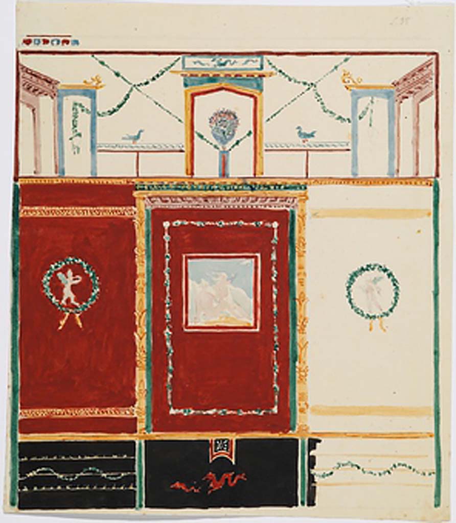 VI.8.3/5 Pompeii. Painting by Gottlieb Bindesbøll (1800-1856) from room 15, south wall.
Photo ©Danmarks Kunstbibliotek inv no ark_7137.