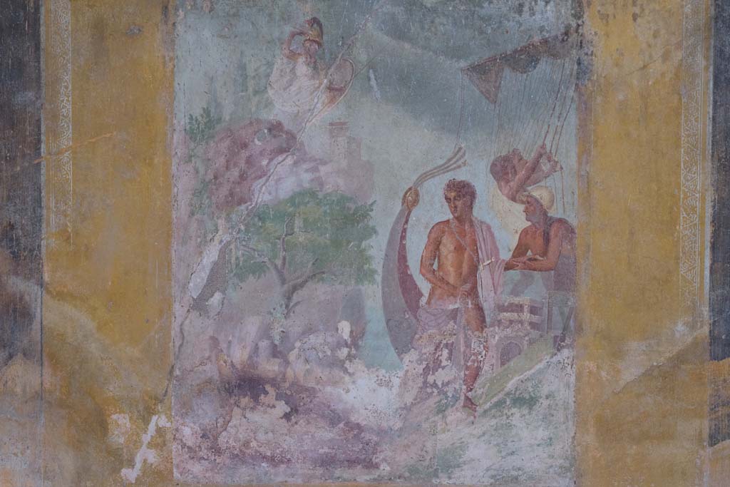 VI.8.3/5 Pompeii. April 2022. Room 12, detail from central painting on east wall. Photo courtesy of Johannes Eber.