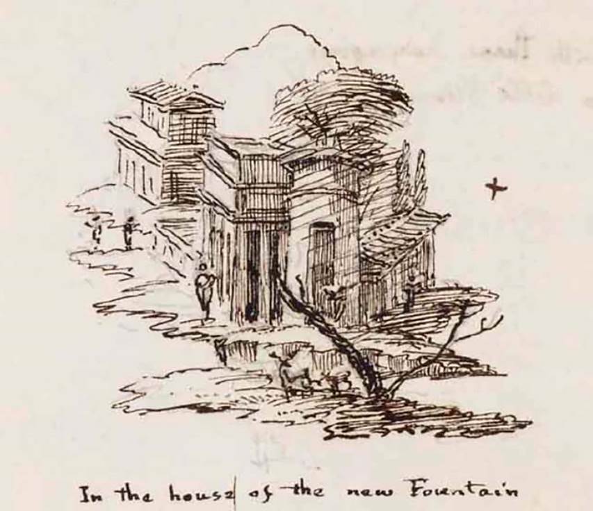 VI.8.23 Pompeii. c.1830. Drawing by Gell of panel at centre of north wall of room of cubiculum.
See Gell, W. Sketchbook of Pompeii, c.1830.
See book from Van Der Poel Campanian Collection on Getty website http://hdl.handle.net/10020/2002m16b425