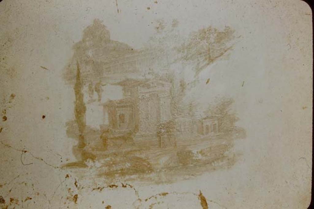 VI.8.23 Pompeii. 1957. Painted architectural scene from south wall of cubiculum. Photo by Stanley A. Jashemski.
Source: The Wilhelmina and Stanley A. Jashemski archive in the University of Maryland Library, Special Collections (See collection page) and made available under the Creative Commons Attribution-Non Commercial License v.4. See Licence and use details.
J57f0346