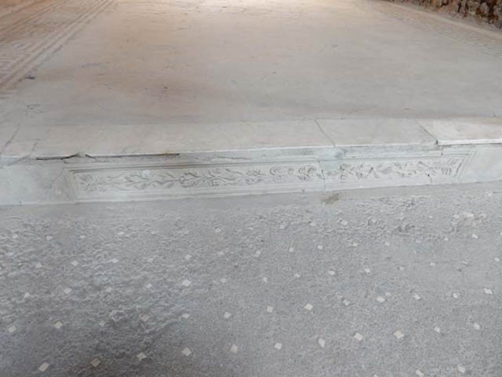 VI.8.23 Pompeii. May 2017. Decorated step between tablinum and atrium flooring.
Photo courtesy of Buzz Ferebee.