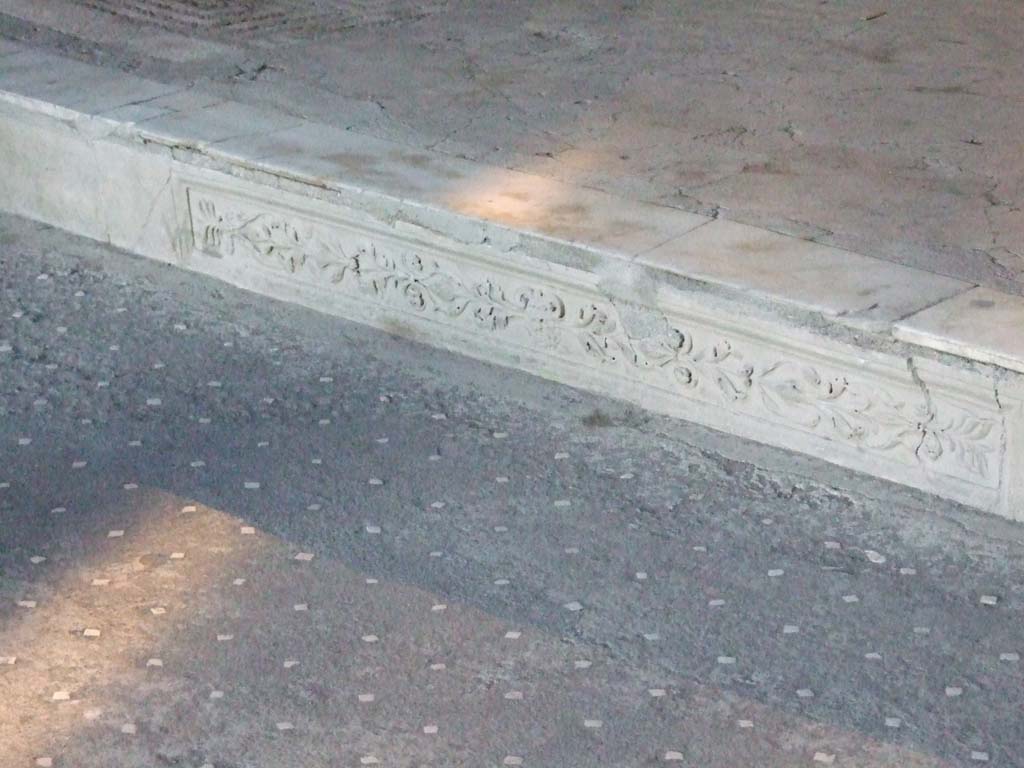 VI.8.23 Pompeii. December 2006. Decorative panelled step to from atrium to tablinum.