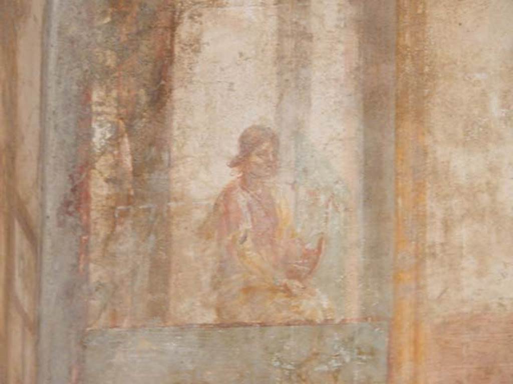 VI.8.23 Pompeii. May 2017. Painted figure from west end of upper north wall. Photo courtesy of Buzz Ferebee.