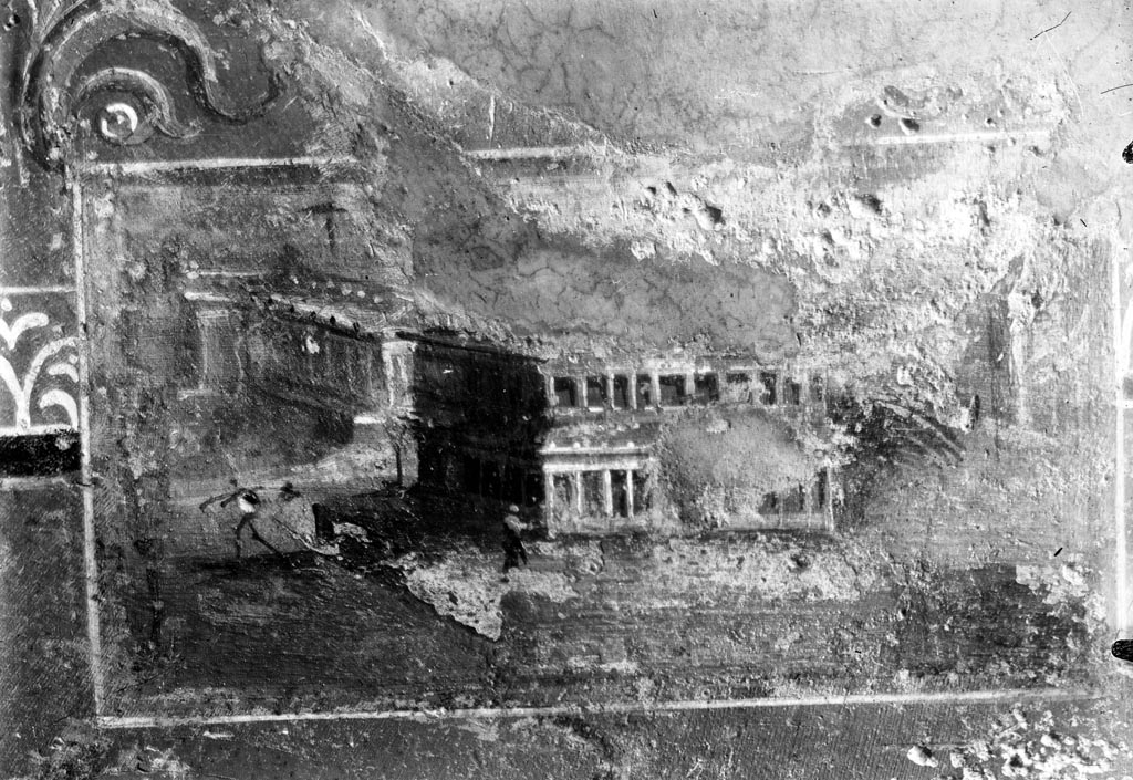 VI.8.23 Pompeii. W.403. Architectural painting from dado in centre of east wall.
Photo by Tatiana Warscher. Photo © Deutsches Archäologisches Institut, Abteilung Rom, Arkiv.