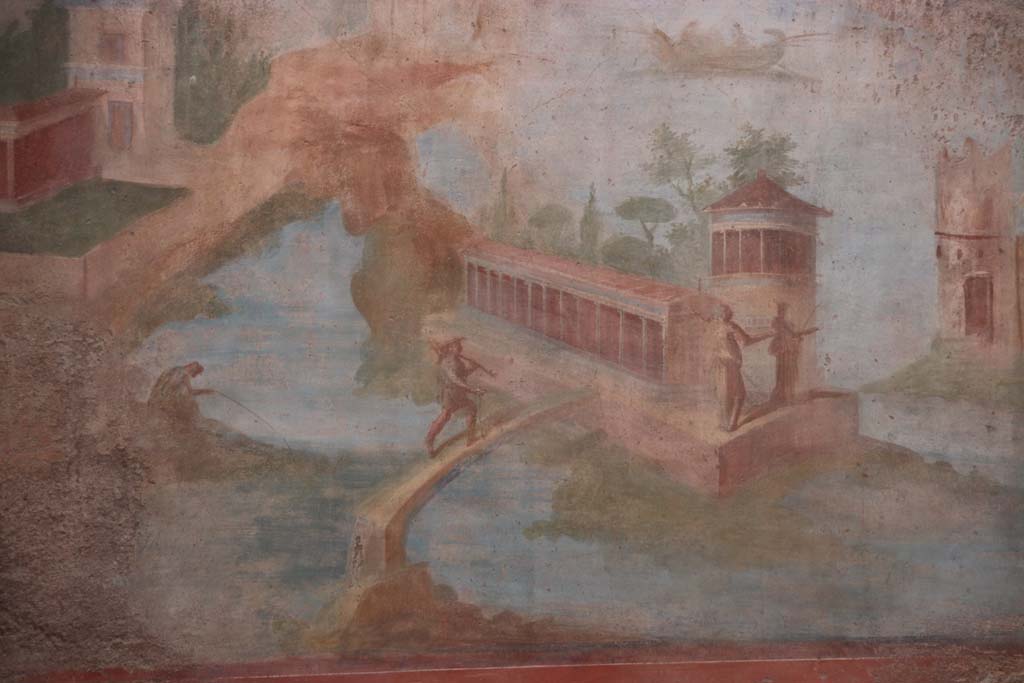 VI.8.23 Pompeii. September 2017. Detail from painted south wall at west end. Photo courtesy of Klaus Heese.