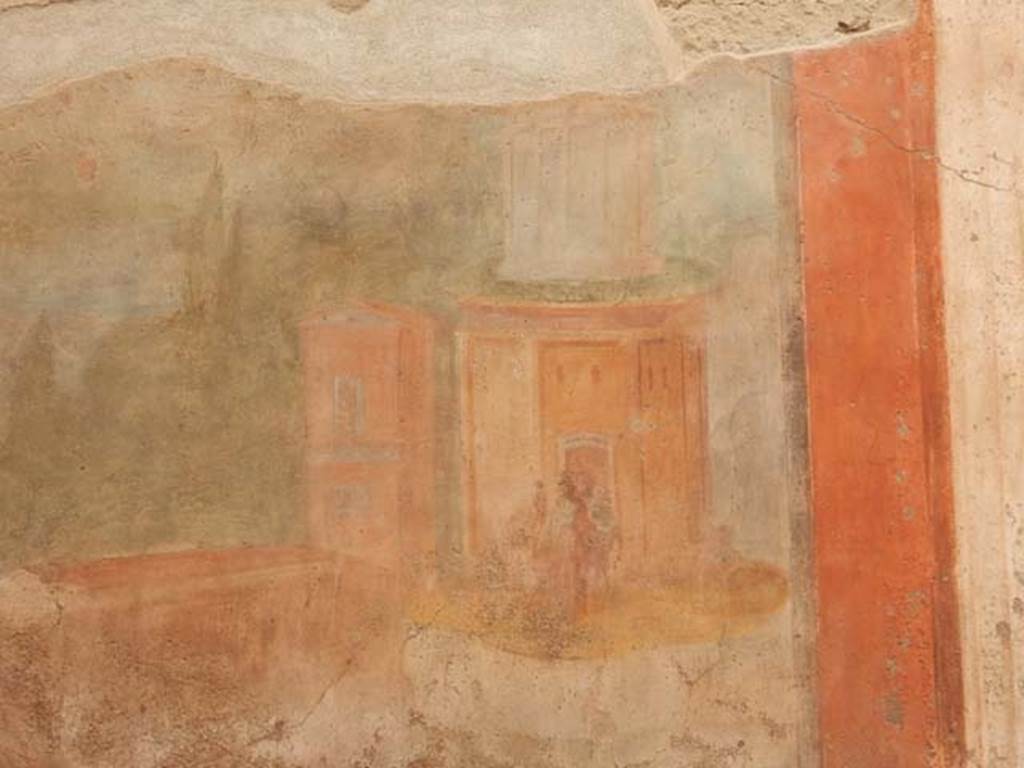 VI.8.23 Pompeii. May 2017. Detail from painted west wall in south-west corner of garden area. Photo courtesy of Buzz Ferebee.