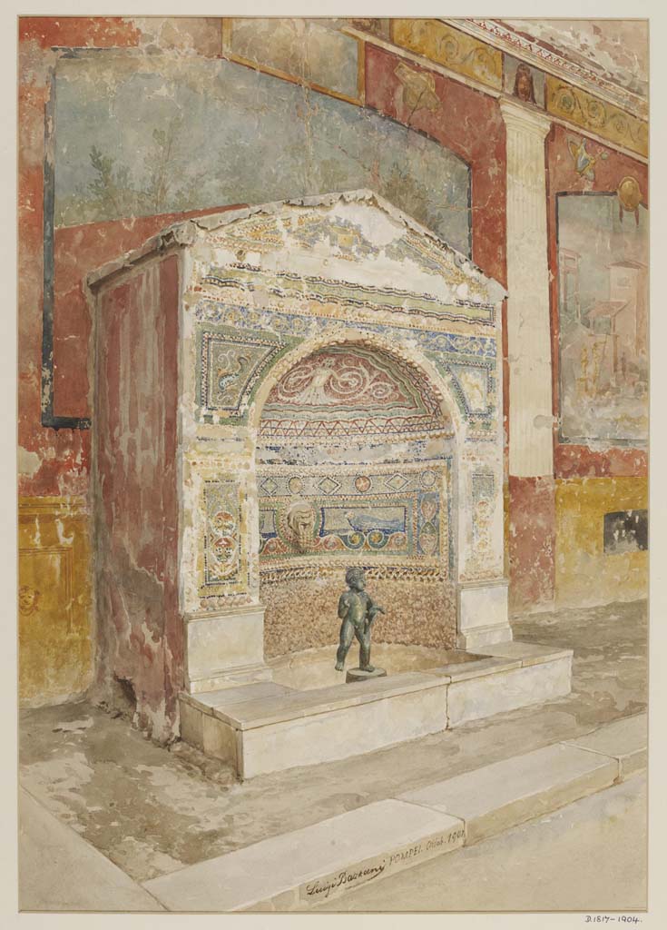 VI.8.23 Pompeii. October 1901. Watercolour by Luigi Bazzani, looking north-west across fountain.
Photo © Victoria and Albert Museum. Inventory number 1817-1904.