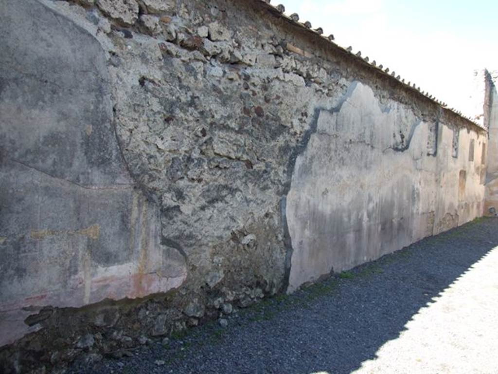 VI.9.2 Pompeii. March 2009. Peristyle 16. West wall. Looking north showing where paintings have been removed.