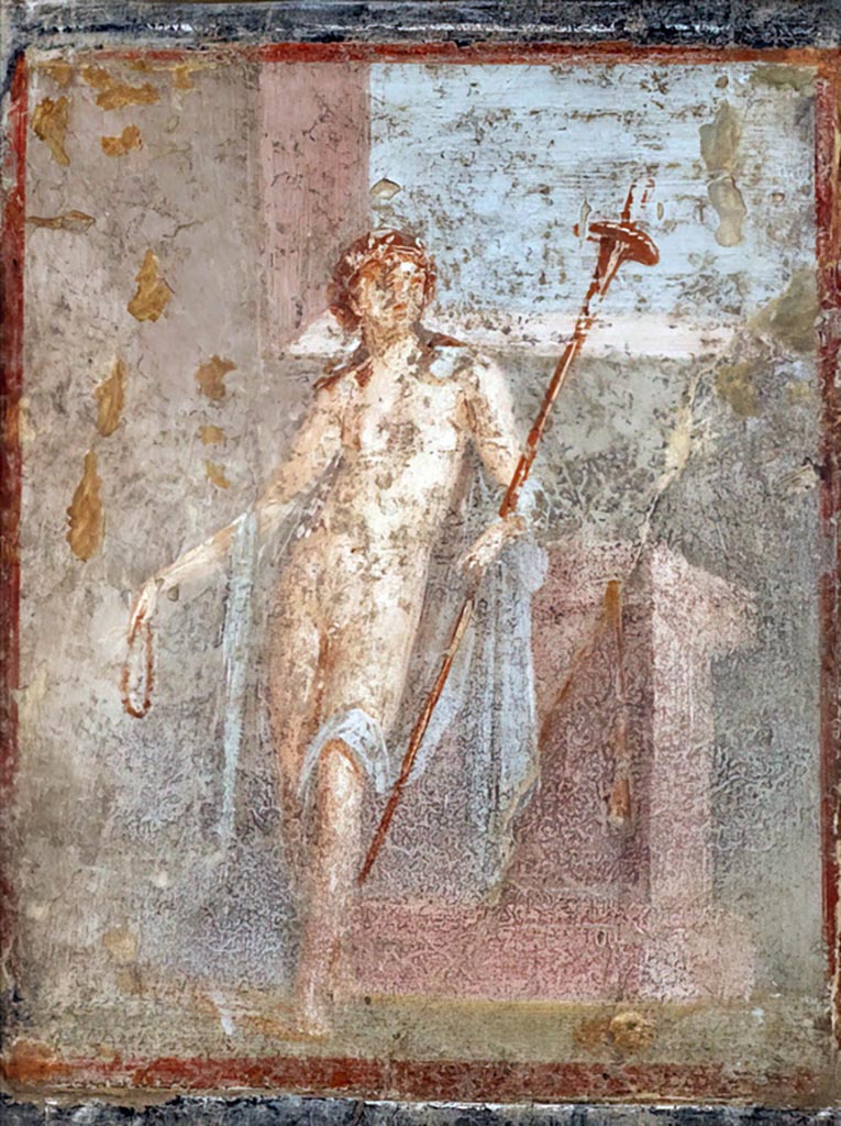 VI.9.2 Pompeii. Found on 19th January 1830 on west wall of peristyle 16.
Wall painting of Hymenaeus the god who presided over weddings.
Now in Naples Archaeological Museum. Inventory number 9320.
Photo courtesy of Giuseppe Ciaramella taken December 2019.
