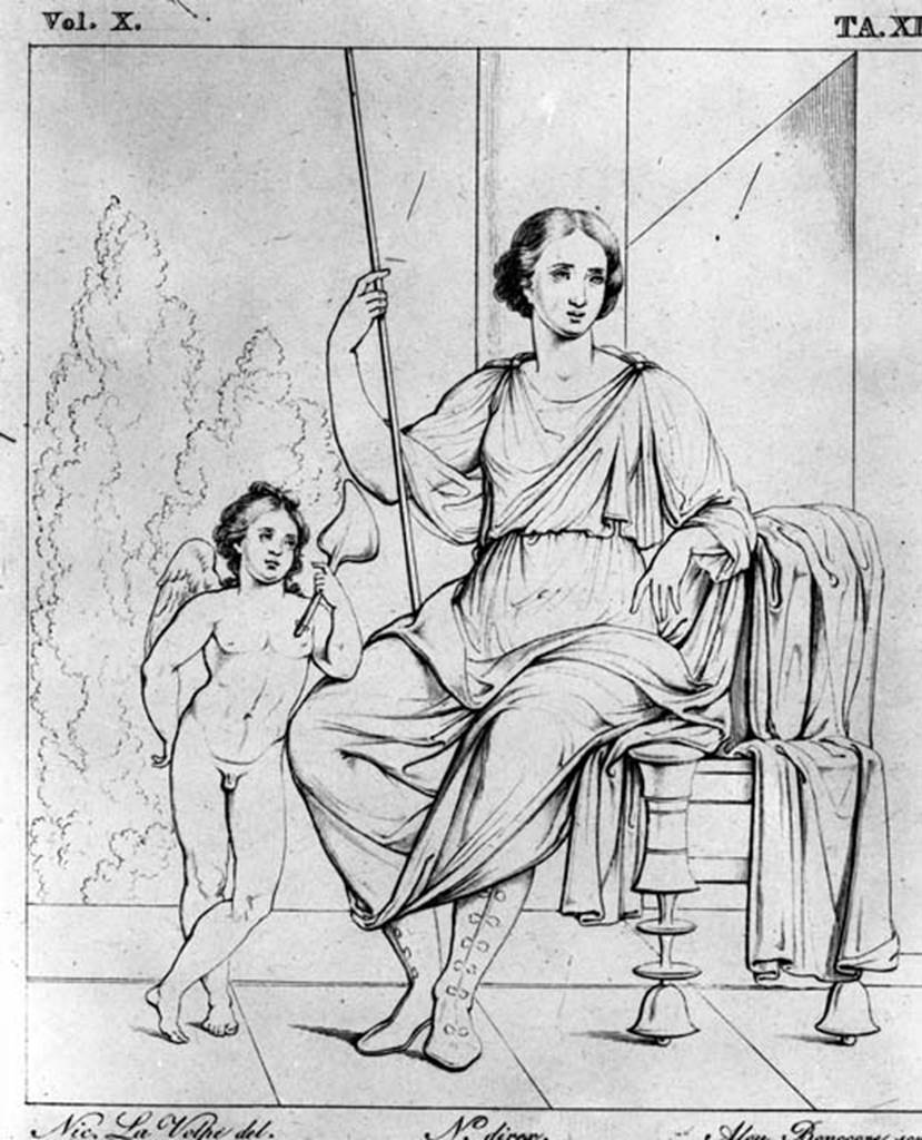 VI.9.2 Pompeii. W.140. Drawing of painting of Atalanta and cupid., exact location unknown. 
See Real Museo Borbonico, X, 1834, taf 44.
Photo by Tatiana Warscher. Photo © Deutsches Archäologisches Institut, Abteilung Rom, Arkiv. 

See http://arachne.uni-koeln.de/item/marbilderbestand/231145 
