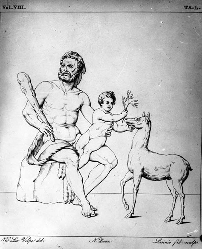 230970 Bestand-D-DAI-ROM-W.144.jpg
VI.9.2 Pompeii. W.144. Drawing of wall painting of Hercules and Telephus. According to Bragantini, this would have been seen on the east wall. See Bragantini, de Vos, Badoni, 1983. Pitture e Pavimenti di Pompei, Parte 2. Rome: ICCD. (p.187). See Real Museo Borbonico, VIII, taf 50. See Helbig, W., 1868. Wandgemälde der vom Vesuv verschütteten Städte Campaniens. Leipzig: Breitkopf und Härtel. (1144)
Photo by Tatiana Warscher. With kind permission of DAI Rome, whose copyright it remains.
See http://arachne.uni-koeln.de/item/marbilderbestand/230970