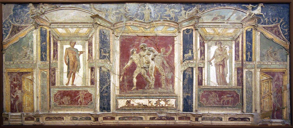 VI.9.2 Pompeii. Found 30th October 1829 in room 8, tablinum from the top of north wall. Stucco relief decoration.
Now in Naples Archaeological Museum. Inventory number 9625.
Photo courtesy of Giuseppe Ciaramella taken December 2019.